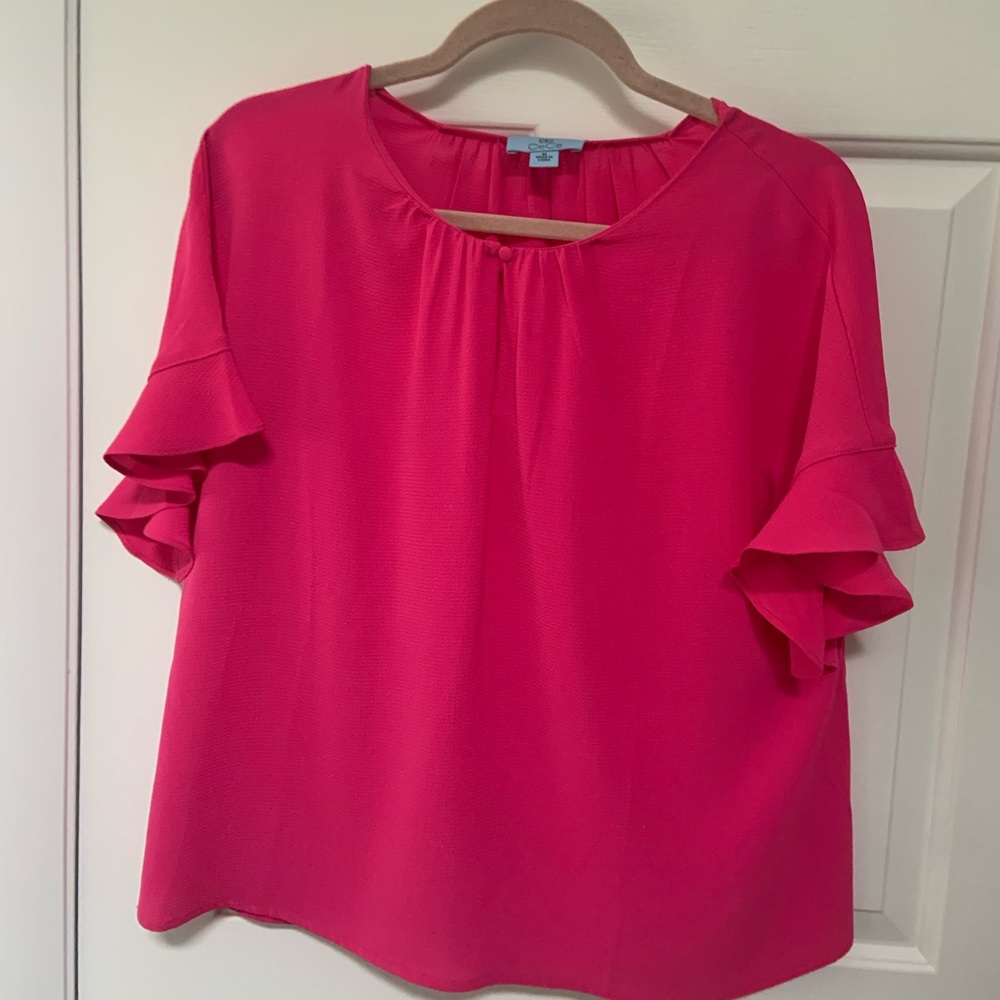 CeCe Vibrant Pink Ruffle Sleeve Blouse